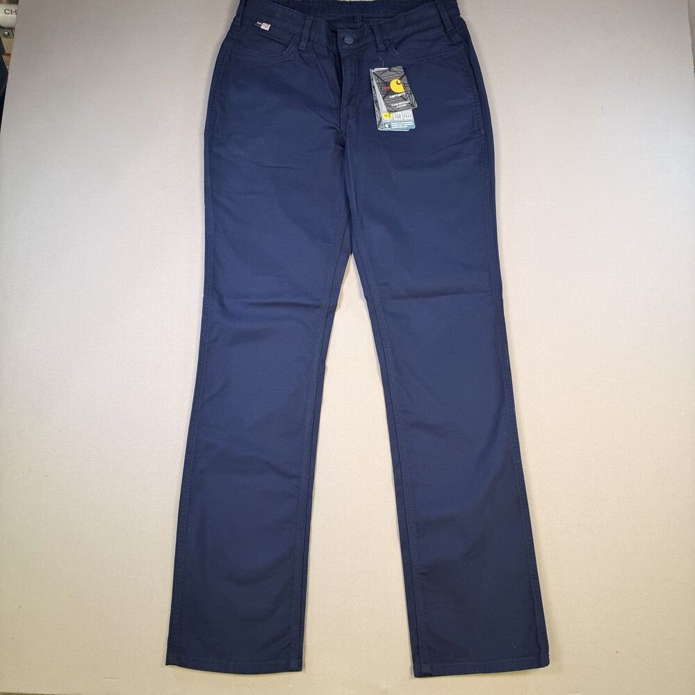 NWT Carhartt Women’s Navy FR rugged Flex canvas pant Size 8Tall - CAT 2 - 32x32
